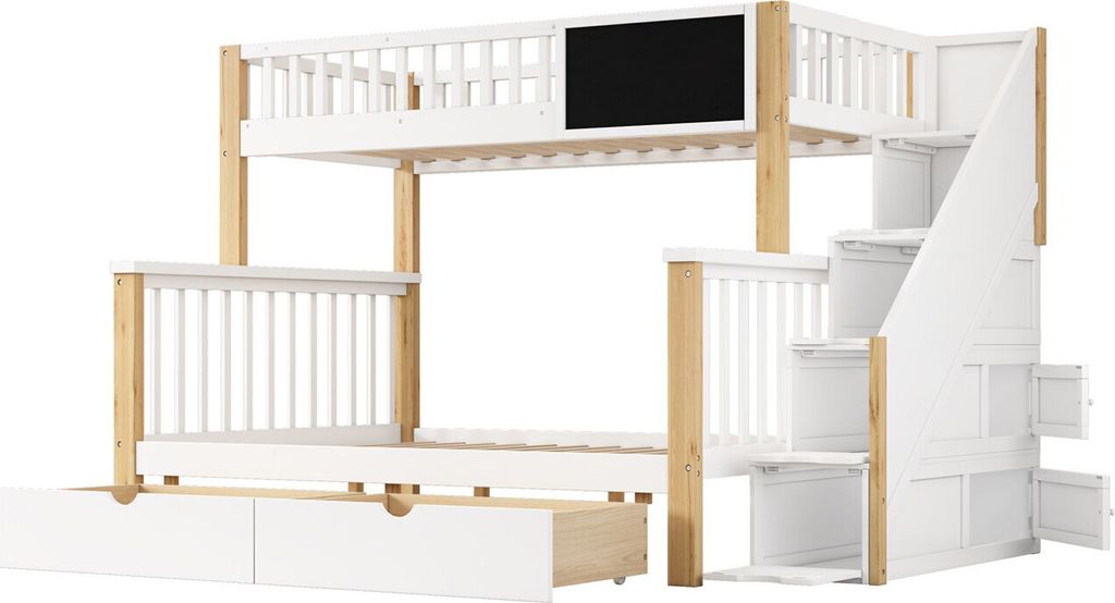 Kinder-Etagenbett,(Natur)Doppelbett, multifunktionales Kinderbett, mit Tafel und Schubladen, ohne Matratze, weiß, 90*200, 140*200