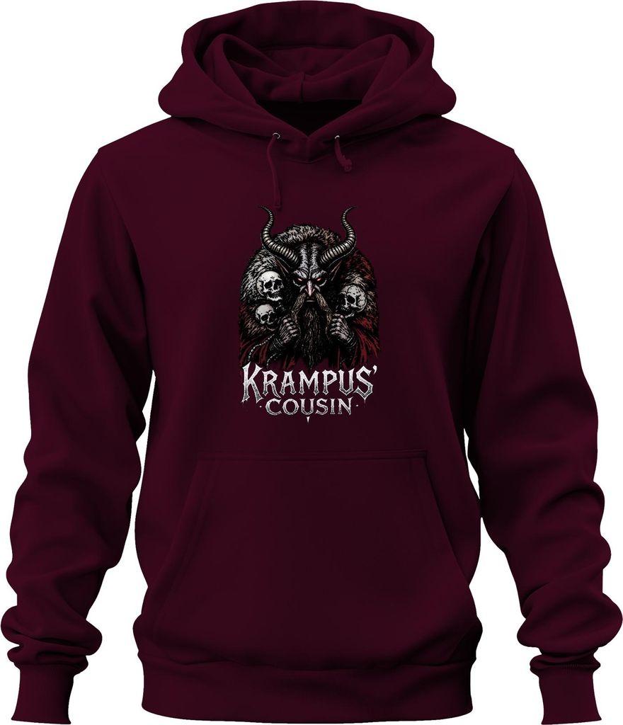 Krampus' Cousin düster Hörner Schädel Weihnachten Gothic Geschenk Uni Hoodie Kapuzenpullover, Burgundy, XXL