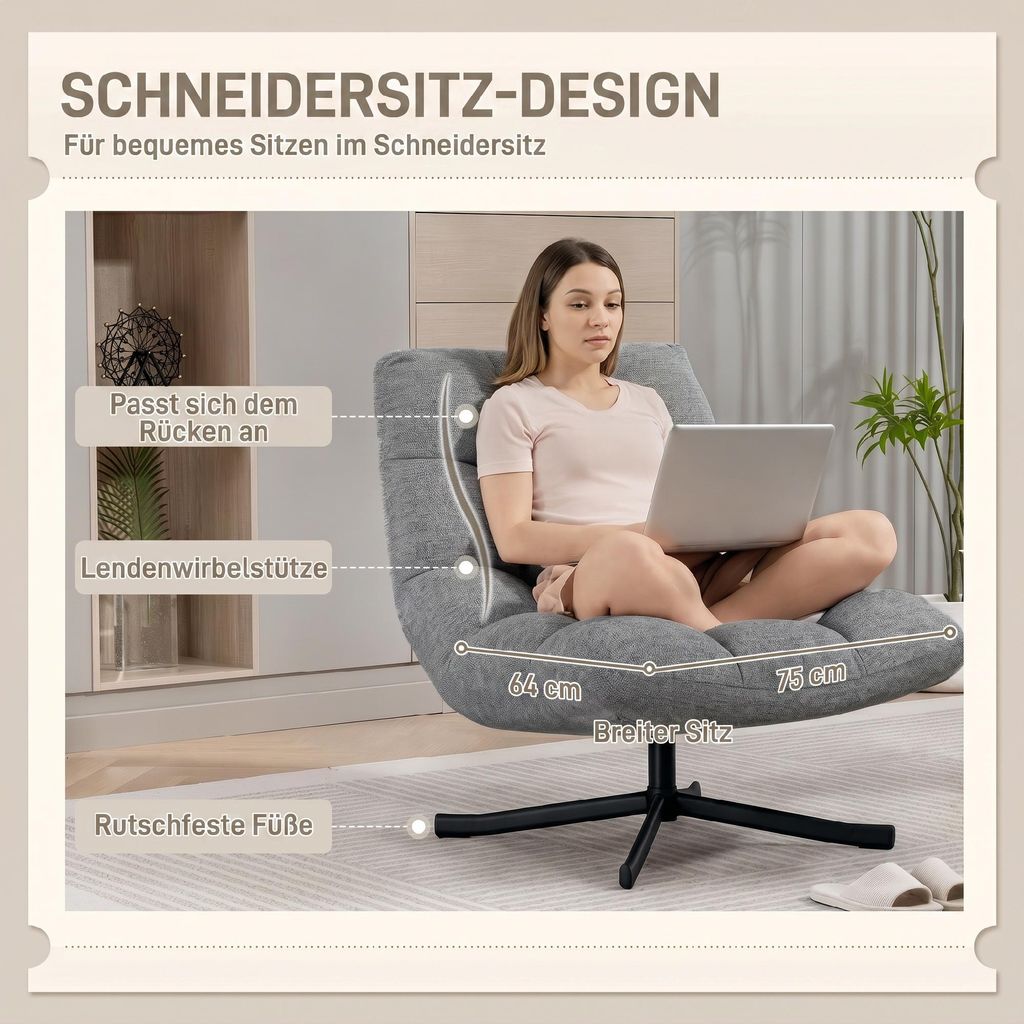 HOMCOM Sessel Drehbar Loungesessel mit Breiter Sitzfläche