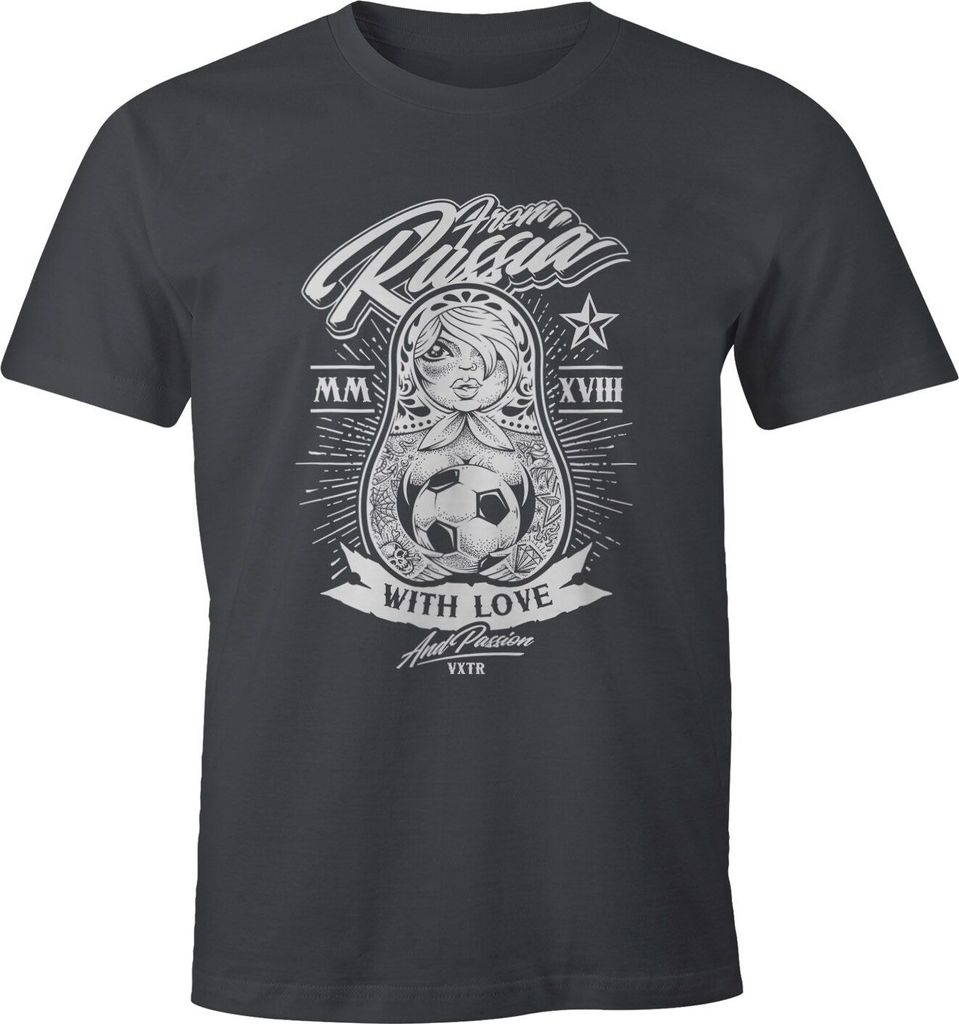 Herren T-Shirt WM-Shirt WM 2018 Fußball Weltmeisterschaft Russland Matryoshka Matrjoschka Tattoos Moonworks dunkelgrau 5XL