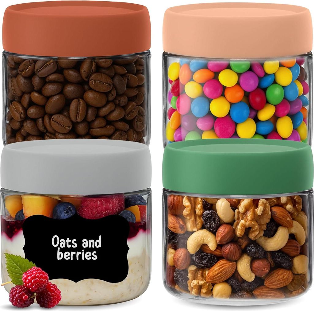 Glas Overnight Oats Töpfe - 300ml - BPA-frei - Mit Deckeln