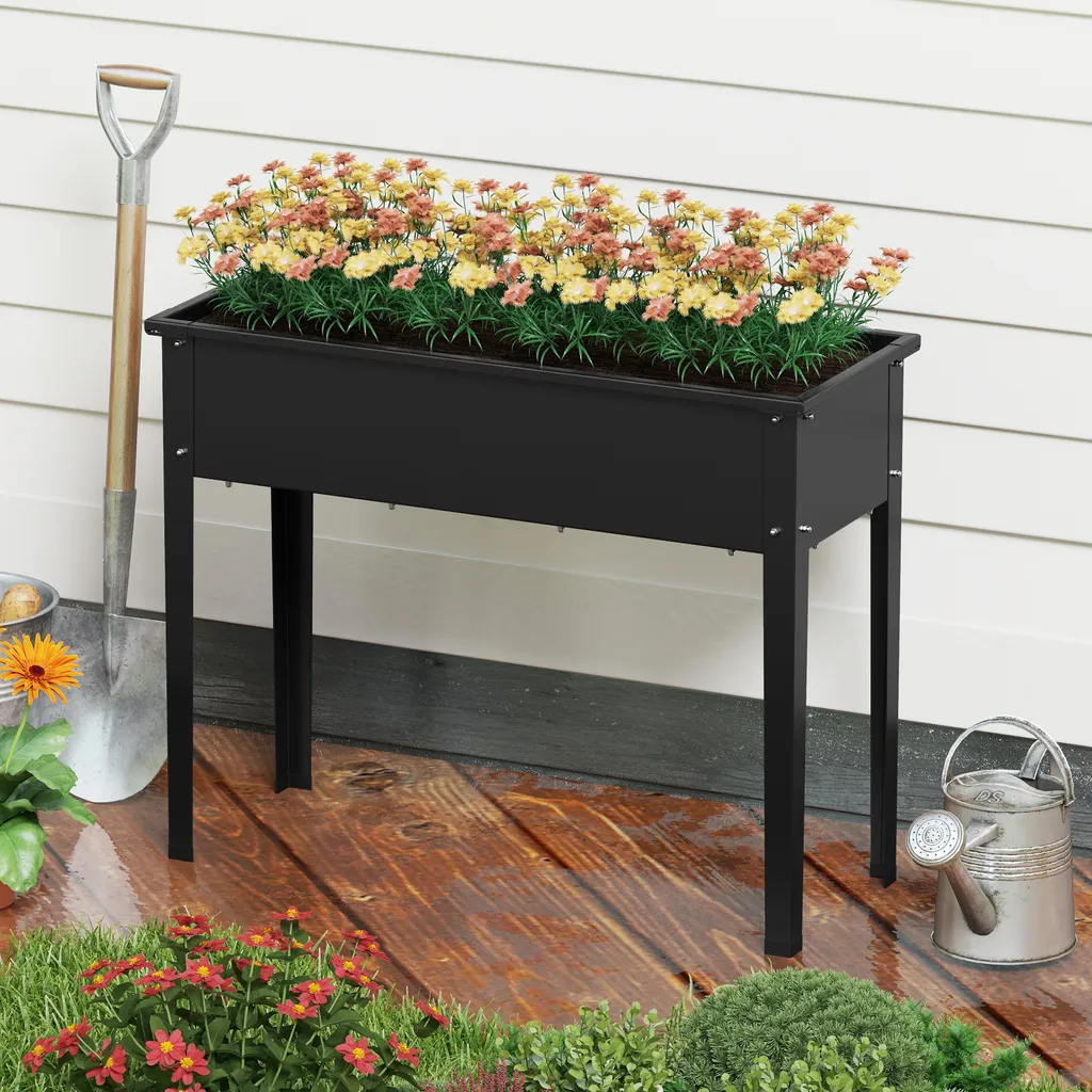 COSTWAY Lit surélevé de jardin 100x40x80cm en métal noir avec drainage