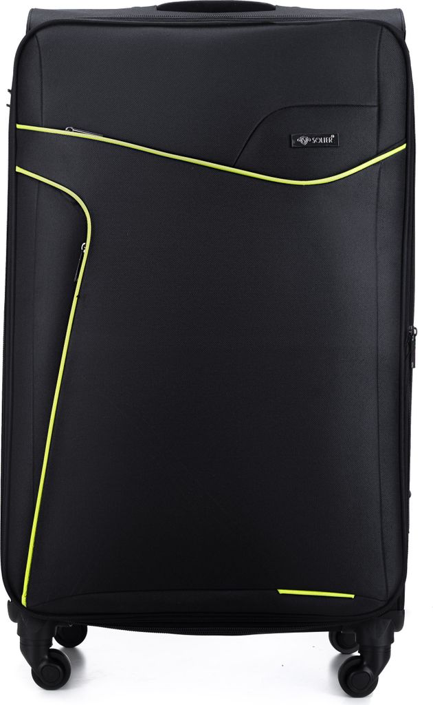 Solier Weichschalenkoffer Reisekoffer, Rollkoffer mit Zahlenschloss, Groß Reisetrolley L 70L schwarz-grün