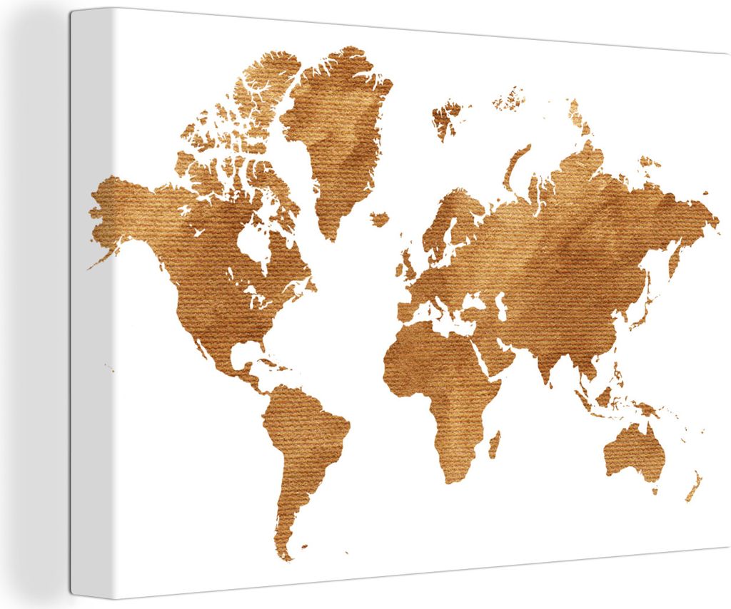 OneMillionCanvasses - Leinwandbilder - 140x90 cm, Weltkarte - Vintage - Gold, Wandbilder Kunstdruck Wanddekoration
