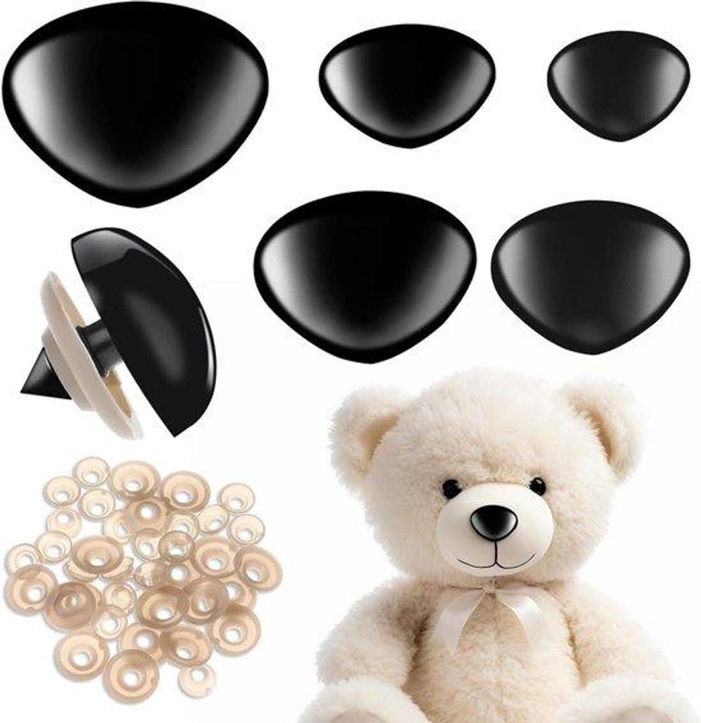 Spielzeug - Set von 25 Stücken - Sicherheitsnase - Geeignet für Plüschtiere und Stofftiere - Kunststoffnase mit Klemmen - Puppenzubehör