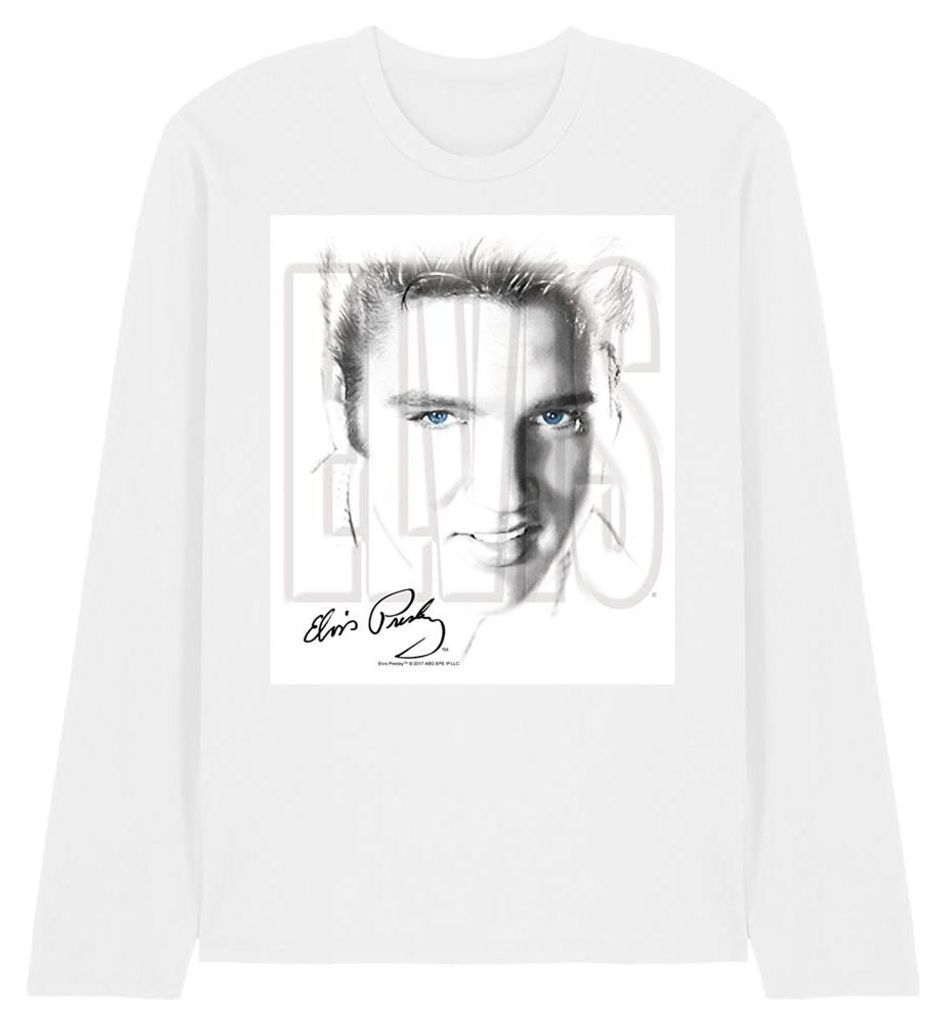 Elvis Presley - "Blue Eyes" T-Shirt für Herren/Damen Uni, Langärmlig TV33267 (L) (Weiß)