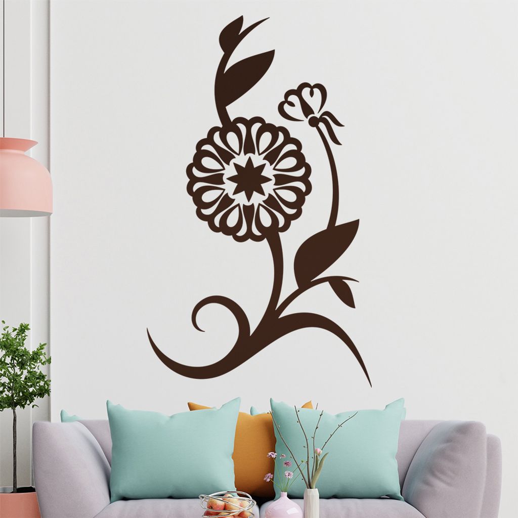 Blume - Linien Wandtattoo in 6 Größen - Wandaufkleber Wall Sticker - Dekoration, Küche, Wohnzimmer, Schlafzimmer, Badezimmer