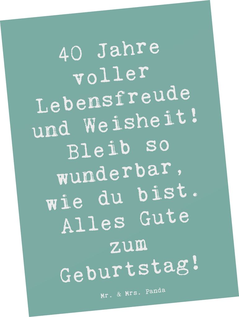 Mr. & Mrs. Panda Fotokarte Spruch 40. Geburtstag Freude - Meeresbrise - Geschenk, Grußkarte, Postkarte, Kunstkarten, personalisiert, Ansichtskarte...