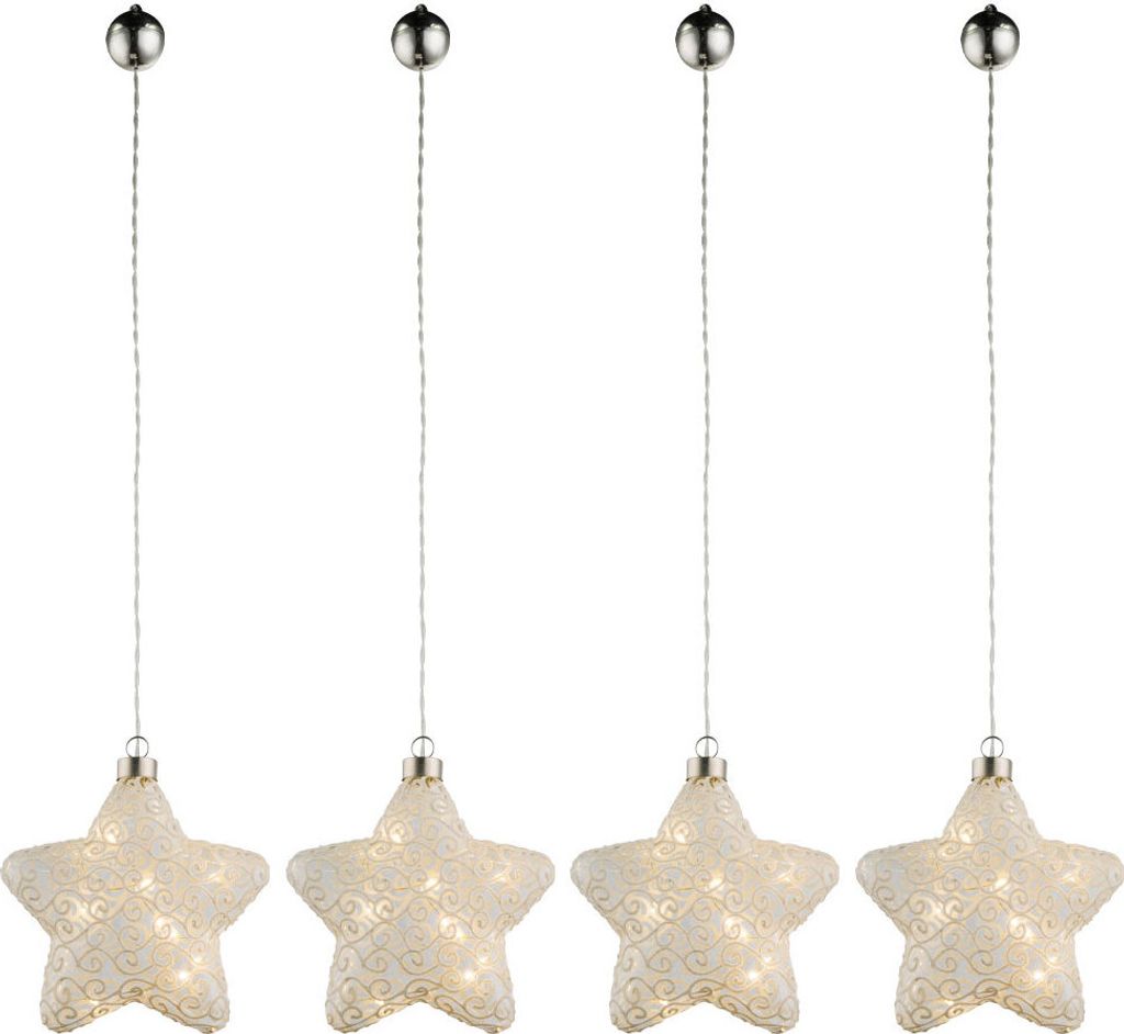 4er Set LED Stern, Hängelampe, Glas weiß, B15 cm