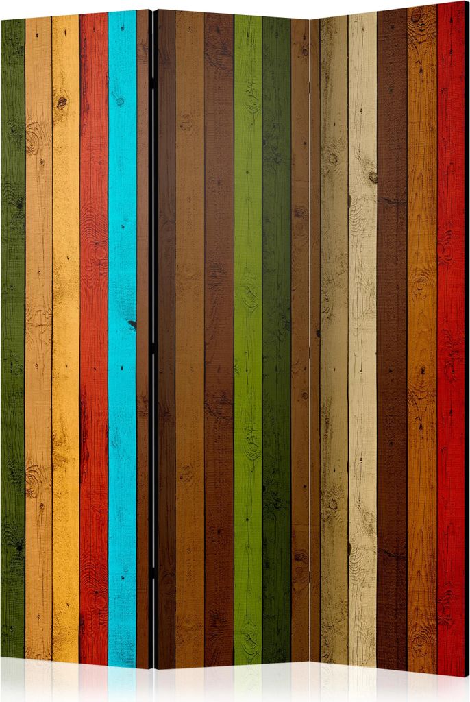 3-teiliger Doppelseitiger Vlies Paravent - Wooden rainbow 135x172 cm Muster f-C-0393-z-b