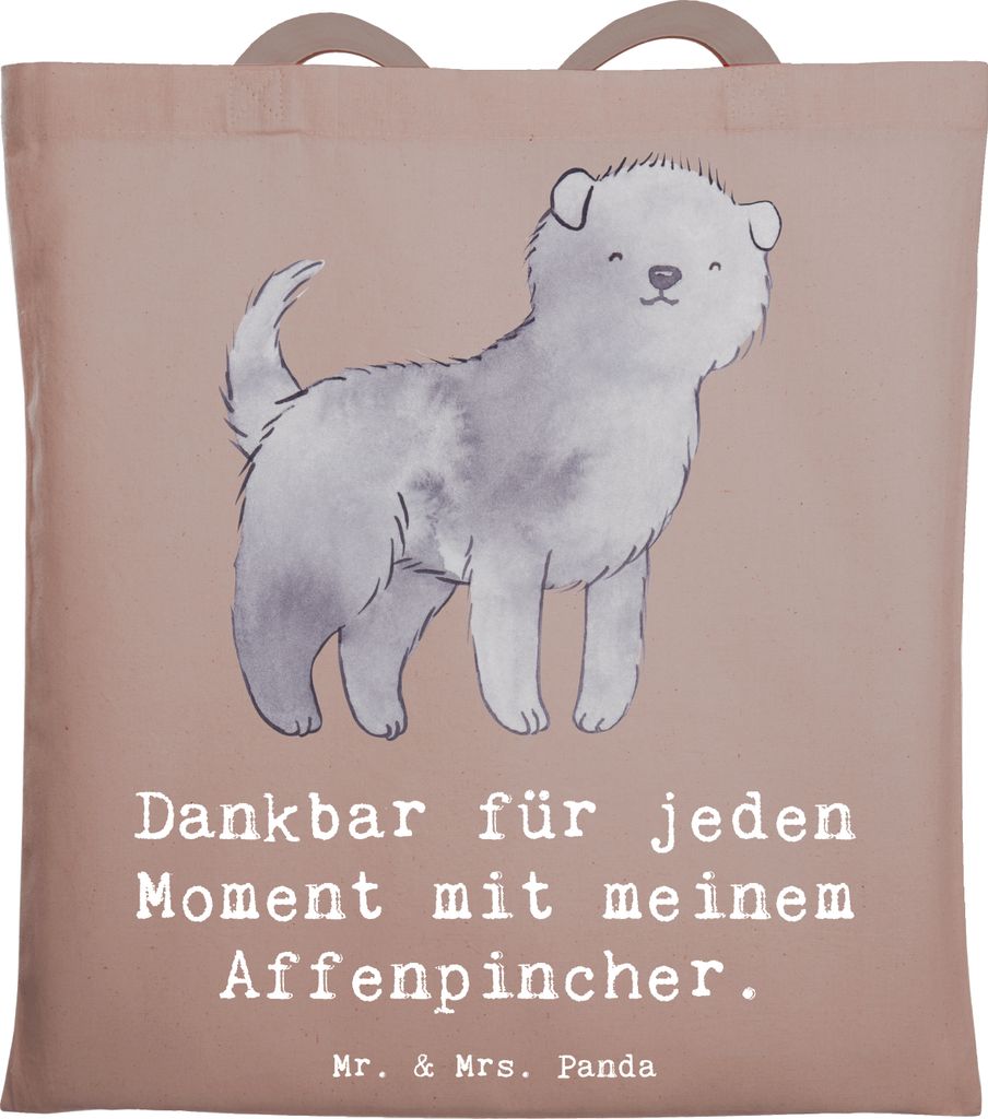 Mr. & Mrs. Panda Stoffbeutel Affenpincher Moment - Braun Pastell - Geschenk, Beutel, Tragetasche, Tote Bag, stoff shopper, Schultasche, Shopping Ta...
