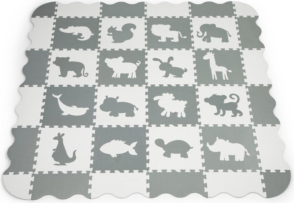 ECOTOYS Schaumstoffpuzzle Tiere grau-weiß SX mit Kanten