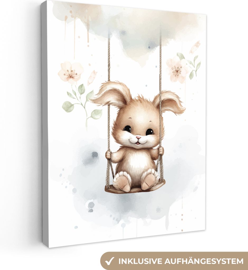 MuchoWow - Leinwandbilder - Kaninchen - Babytier - Kinder, Wandbild, Wanddeko Bilder Wohnzimmer, 60x80 cm