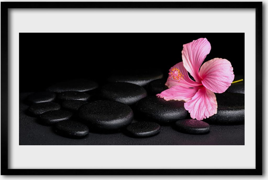 Bild 60x40 MDF-Rahmen Wandkunst Schwarz-Stein-Blumen