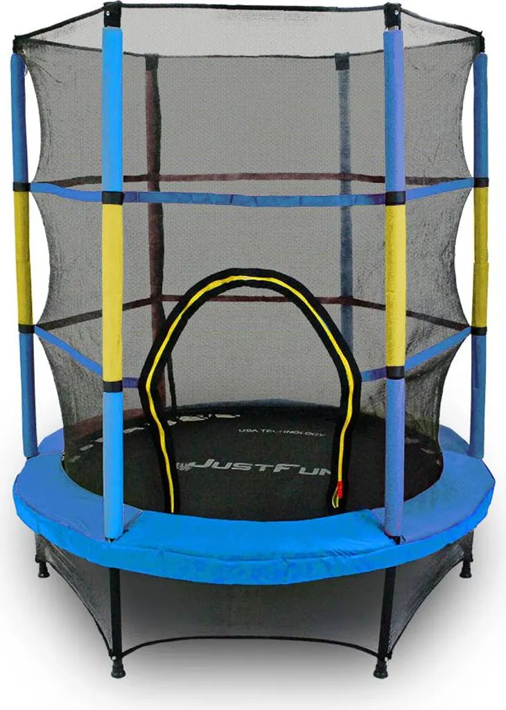 Trampoline Sécurisé 140 JF pour Petits Espaces - Finition Bleu Jaune - 4