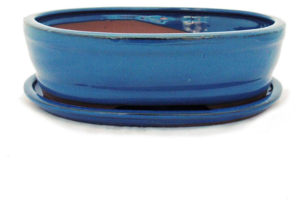 Bonsai-Schale mit Unterteller Gr. 4 - Blau - oval - Modell O7 - L 26cm - B 21cm - H 7,5cm