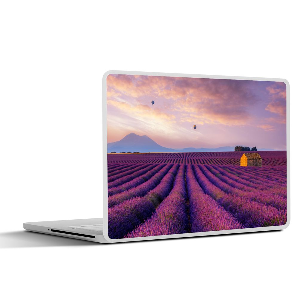 MuchoWow Laptop Aufkleber Sticker Cover Lavendel - Heißluftballon - Berg - Lila 31x22.5 cm - Laptop-Deko
