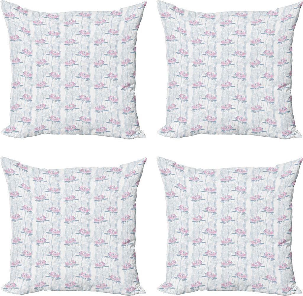 ABAKUHAUS Blumen Kissenbezug Set (4 Stück), Pinky Alstroemeriablumen, Moderner Doppelseitiger Digitaldruck, 45 cm x 45 cm, Blau, Grau, Hellrosa