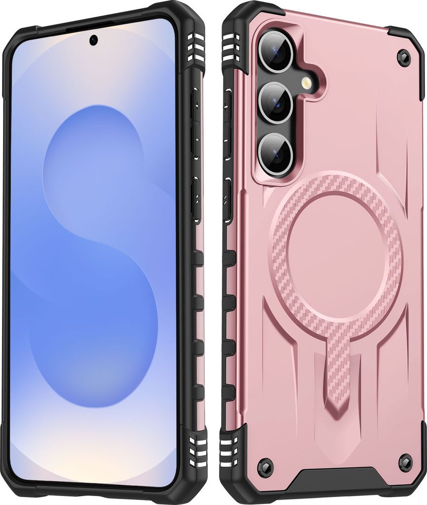 Magnetisch Hülle für Samsung Galaxy S24+ / S25+, Dual Layer PC TPU Stoßfest Handyhülle Pink