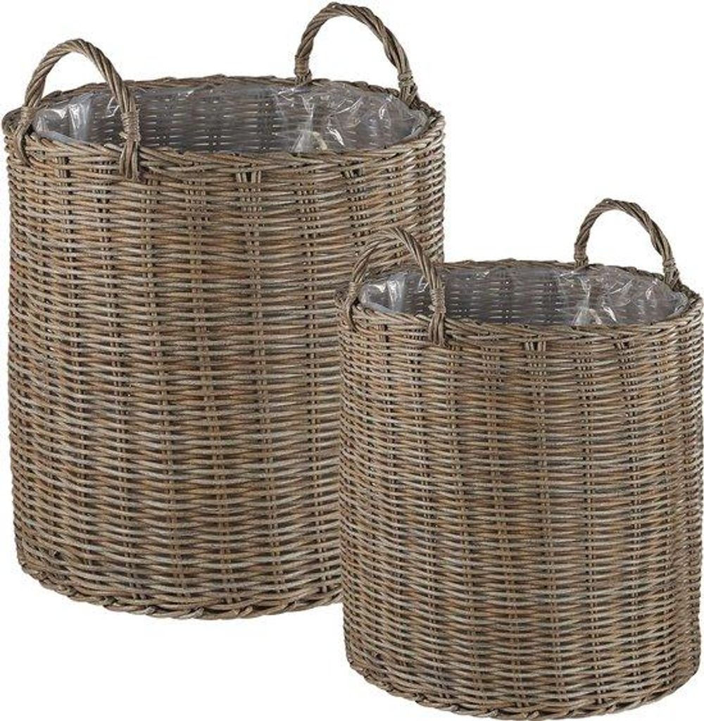 Pflanzkübel-Set 3-teilig, Sandbeige, PE-Rotangewebe