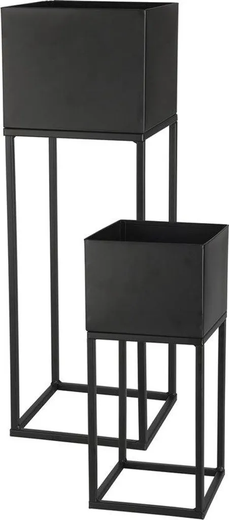 Porte-plante en Métal Noir pour Jardin, Lot de 2 Sellettes de 58/37 cm