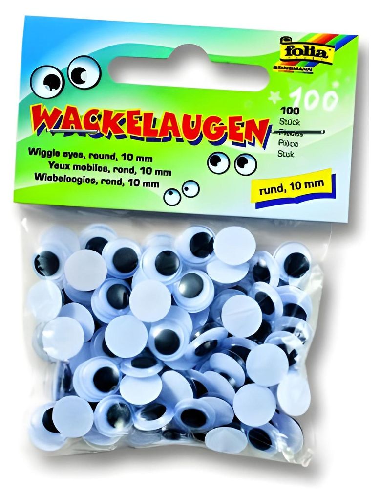 Folia Wackelaugen mit beweglicher Pupille, rund Ø 10mm, 100 Stück