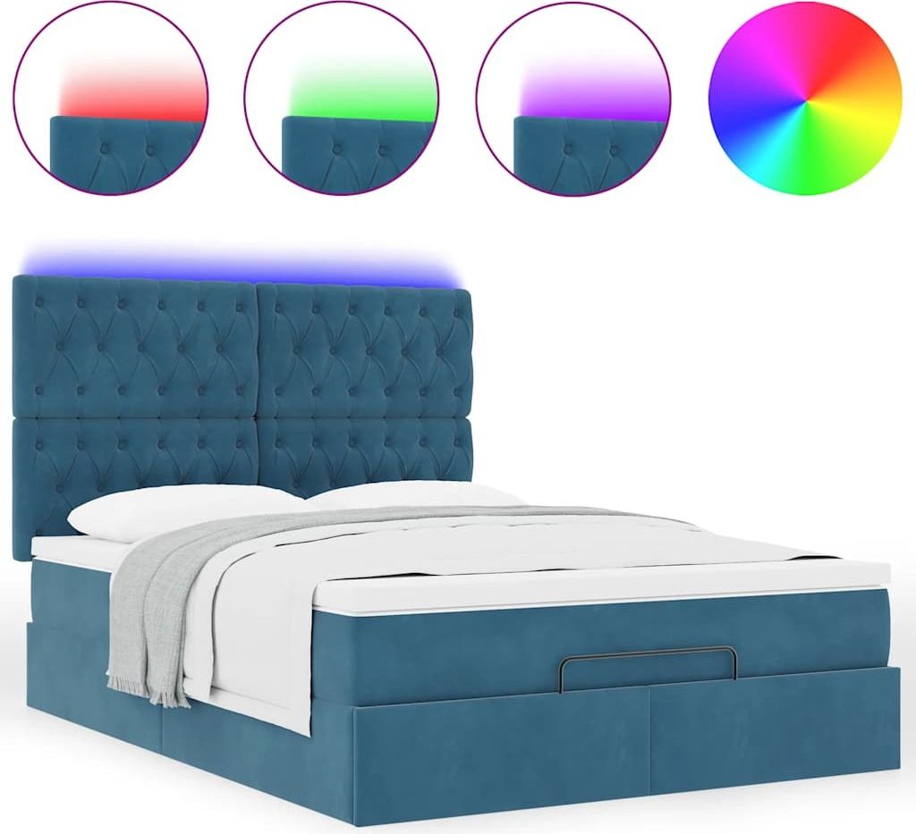 Ottoman-Bett mit Matratzen & LEDs Dunkelblau 140x190 cm Samt