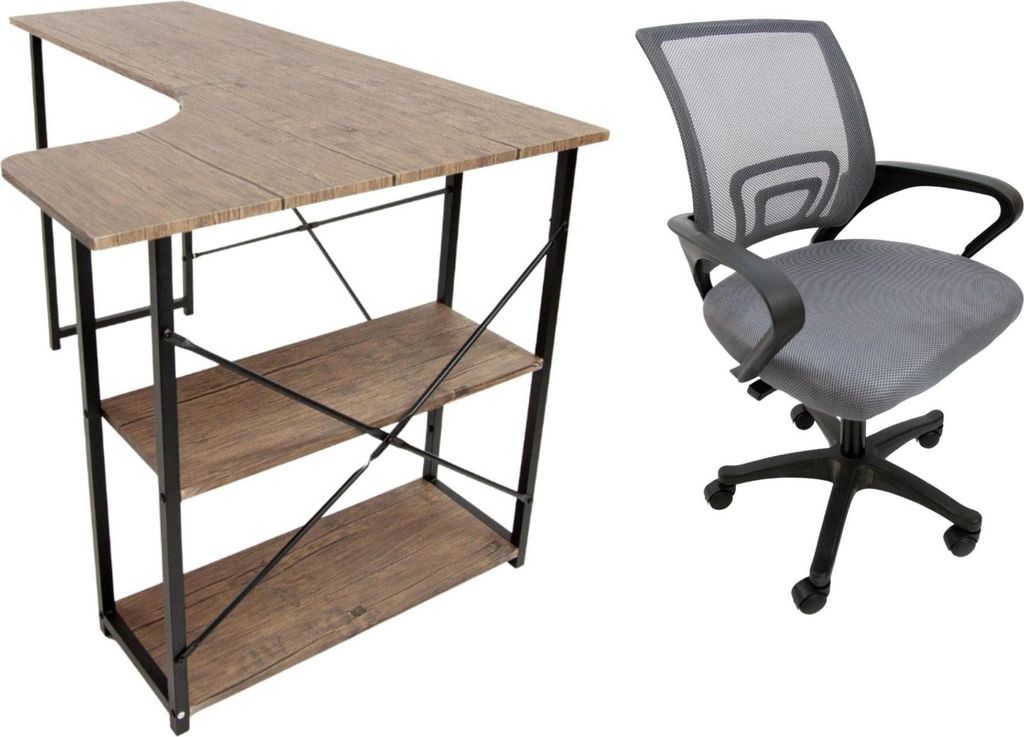 Set Schreibtisch Quest dunkle Eiche + Stuhl Argo grau