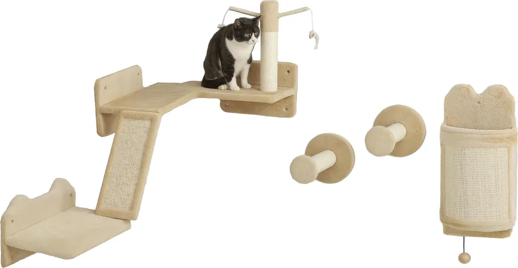 Étagères murales chat pour petits appartements, lot 4 pièces beige