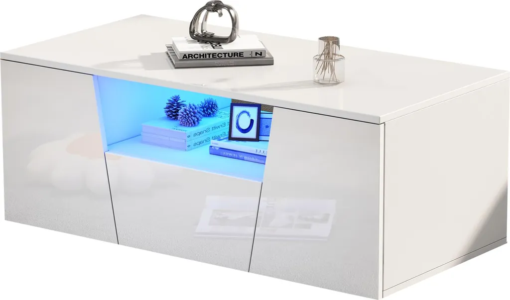 Table à café moderne LED pour salon blanc avec rangements intégrés - 10