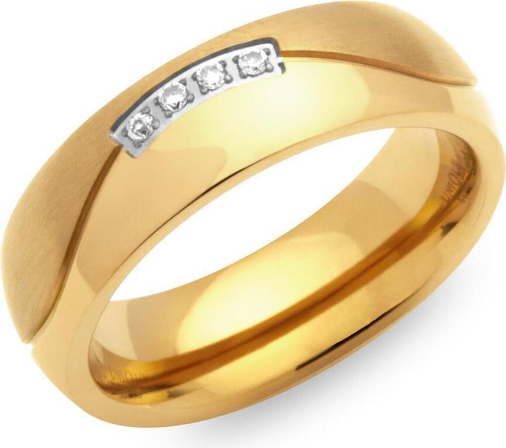 Unique Edelstahlring vergoldet 6mm Breite mit Zirkonia R9178