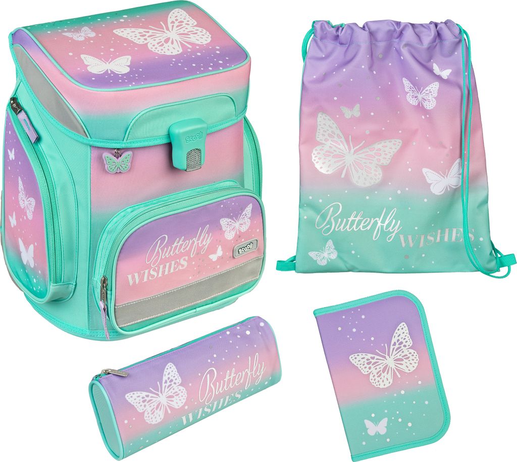 SCOOLI EasyFit Schmetterling Schulranzen Set, 5tlg.