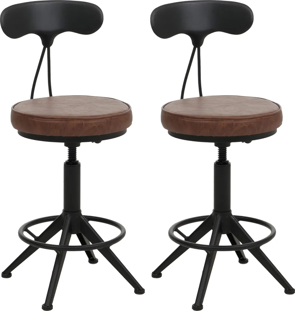 Tabouret de bar ergonomique réglable lot de 2 similicuir brun industriel