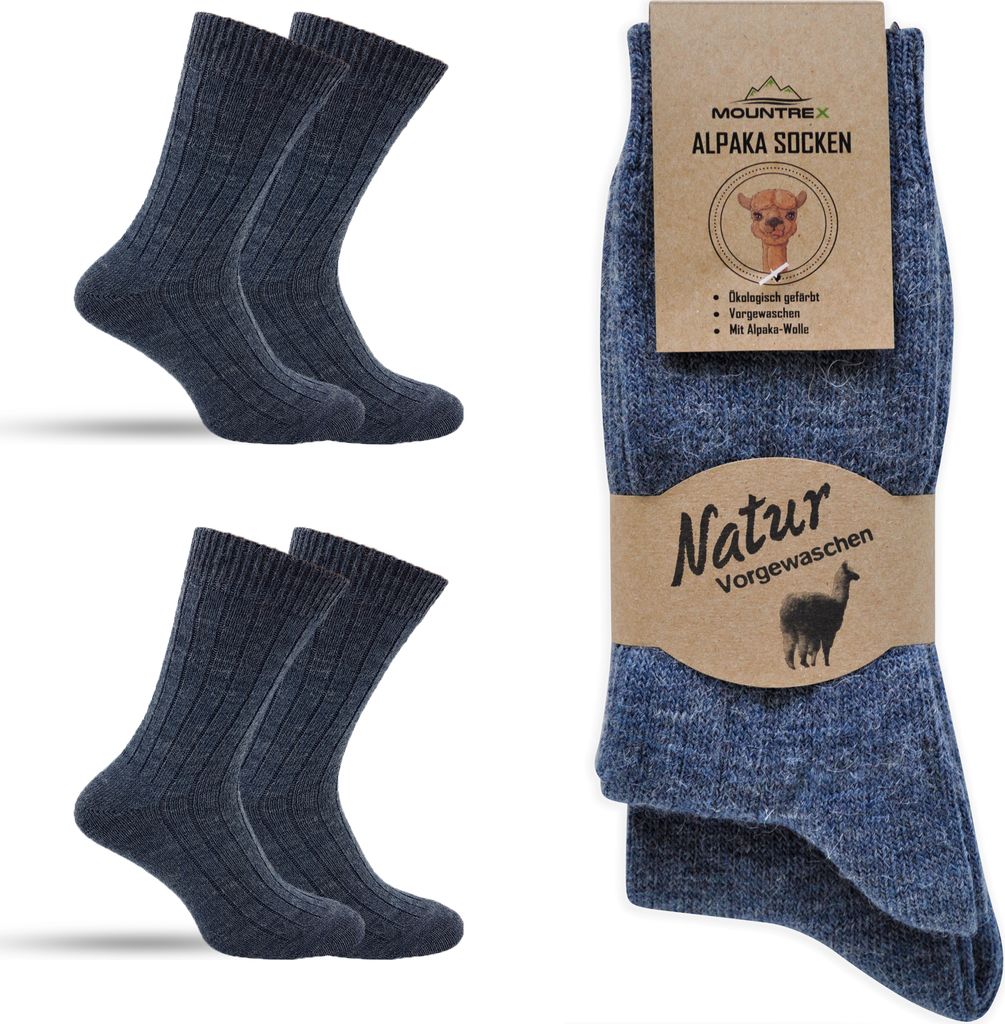 MOUNTREX Alpaka Socken, Wollsocken für Damen, Herren - Wintersocken, Warme Kuschelsocken - 2 Paar, Jeans (Dünn), 47-50