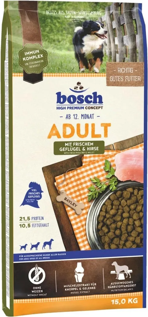 Bosch Adult Volaille & Millet 15kg : Croquettes sans Blé et Digestes