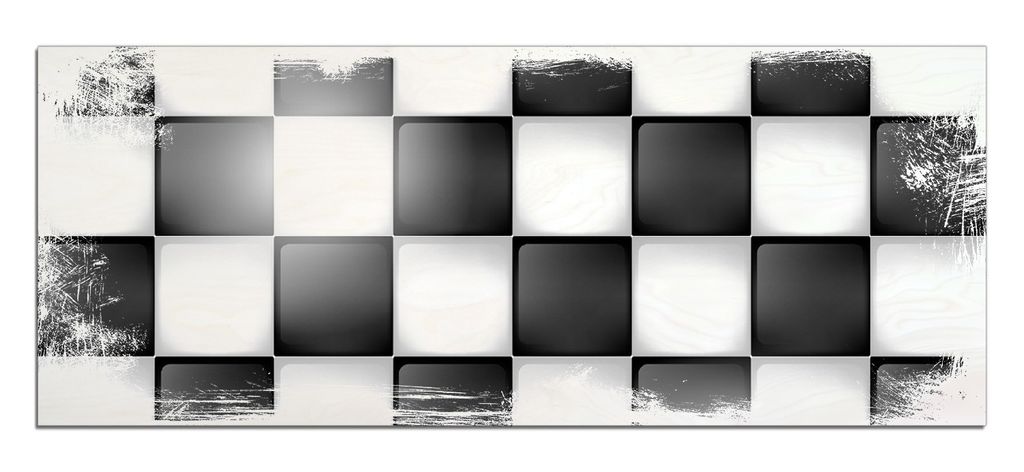 Wallario Kunstdrucke Wandbilder Holz in : Brillante Farben, Größe 50 x 125 cm Motiv Schachbrett Muster