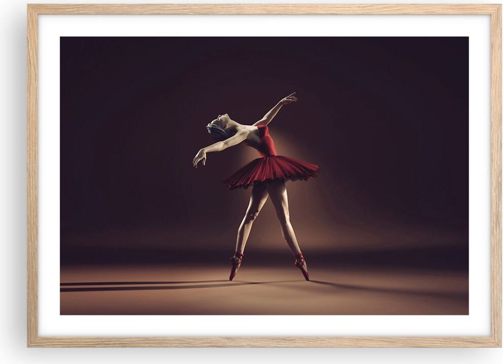 Gerahmtes Poster - Rahmen in heller Eiche - Ballerina Rot Kleid - 70x50 cm - Wand Bild - Wanddeko - Wandbilder - Wandposter - Bilderrahmen - Bilder...