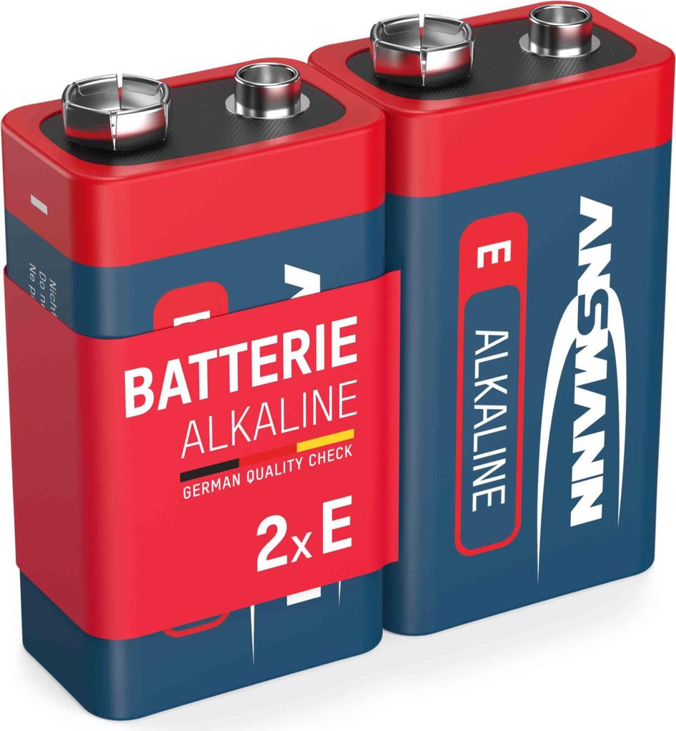 2x ANSMANN Alkaline 9V Block Batterie – E-Block 6LR61 MN1604 (2 Stück)