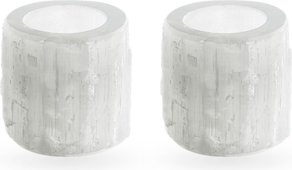 2x Natürliche Selenit Kerzenhalter 6x6cm Edelstein Leuchter Deko Quarzkristall