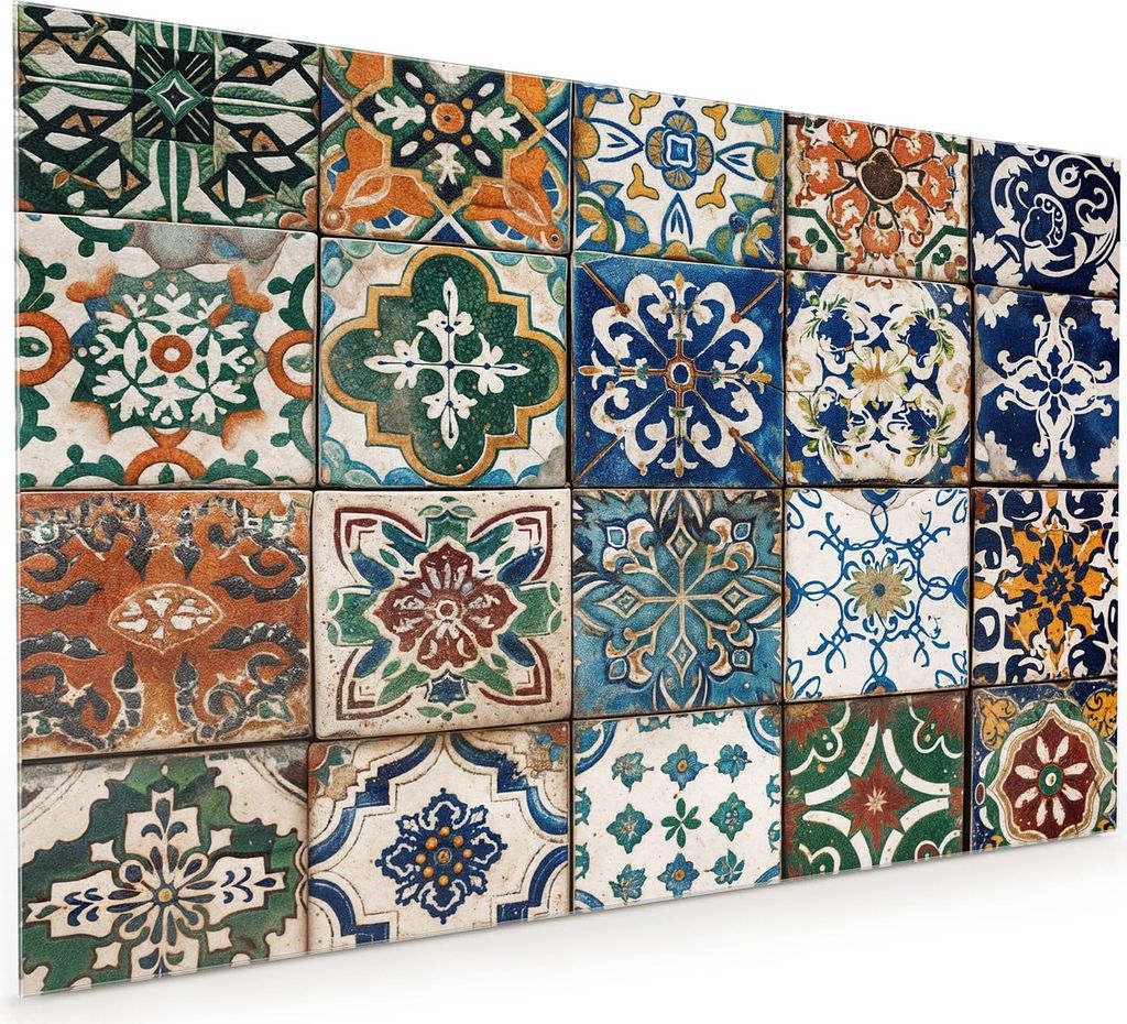 Küchenrückwand Spritzschutz Glas mit Motiv Bunte Fliesenkacheln 40 x 40 cm