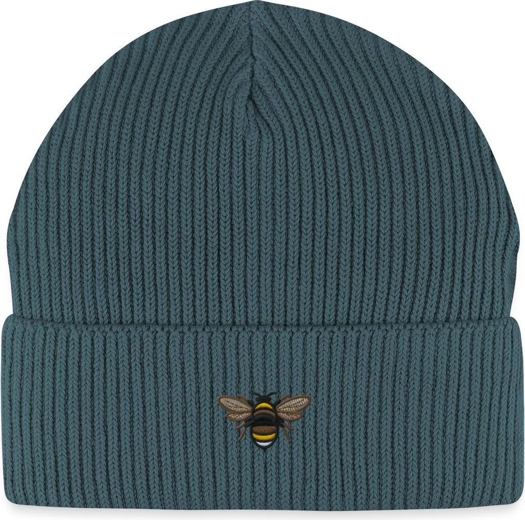 Spreadshirt Stickmotiv Hummel Lustiges Tier Design Fisherman Beanie Bio Mütze, One size, Dunkles Petrol