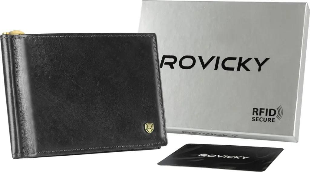 Rovicky Portafoglio Uomo Elegante N1908-RVT Vera Pelle Nera RFID