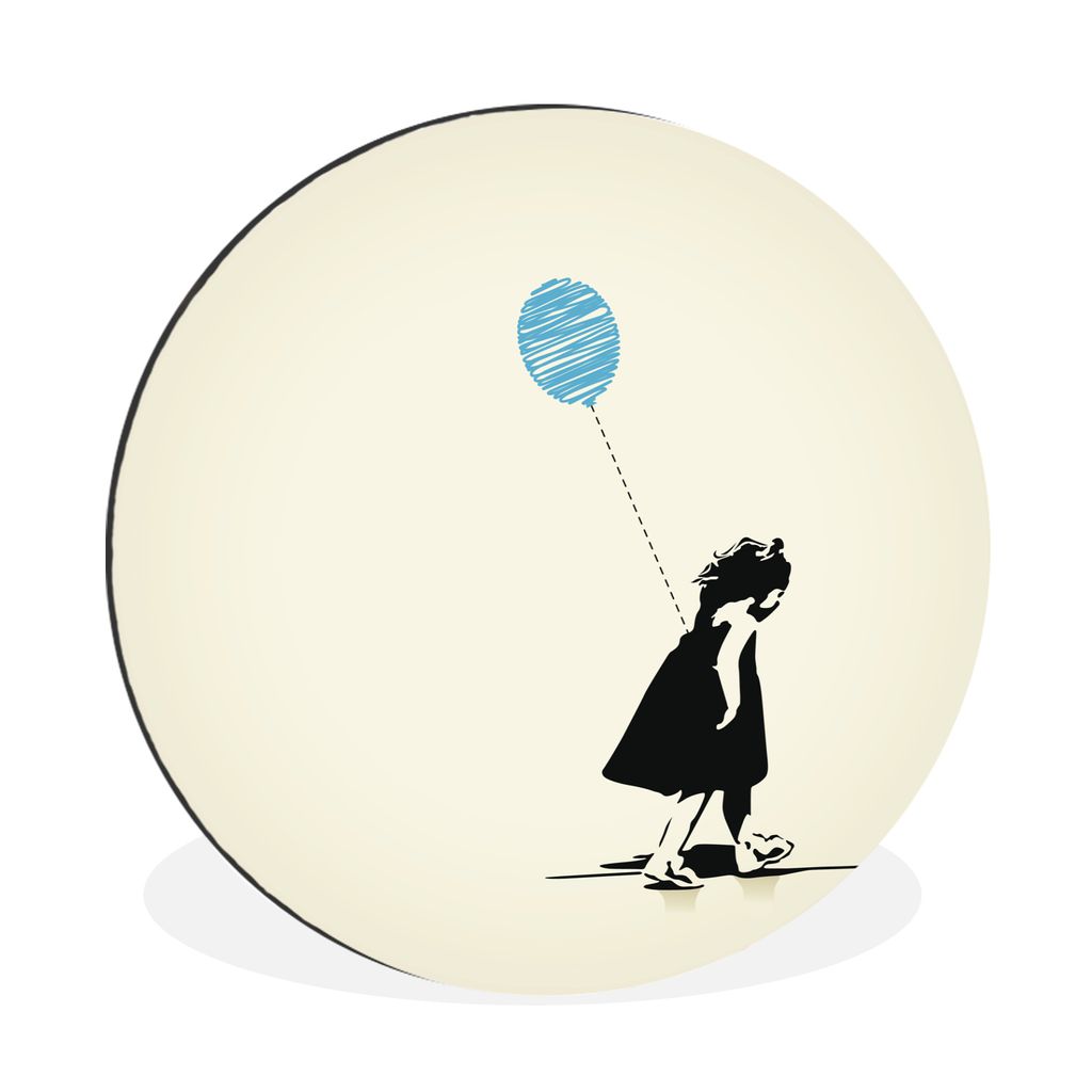 MuchoWow Aluminium Wandkreis Kindheit Illustration eines Mädchens mit einem blauen Luftballon Ø 60 cm Wanddeko Modern Wohnzimmer - Wand Kreis -...