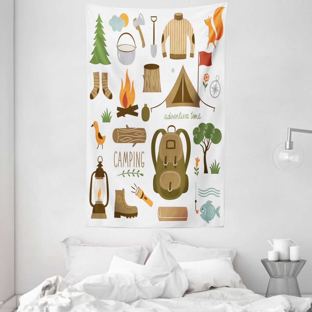 ABAKUHAUS Abenteuer Wandteppich und Tagesdecke, Camping-Ausrüstung aus Weiches Mikrofaser Stoff Waschbar ohne Verblassen Digitaldruck, 140 x 230 c...