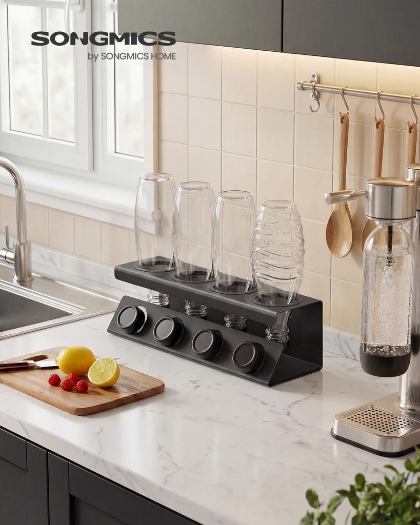 SONGMICS Flaschenhalter, für 4 Flaschen, Abtropfgestell Produktbild 