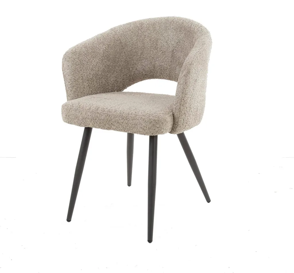 Chaise FURNLUX Beige 58 cm avec Assise Rembourrée et Pieds Noirs Robustes