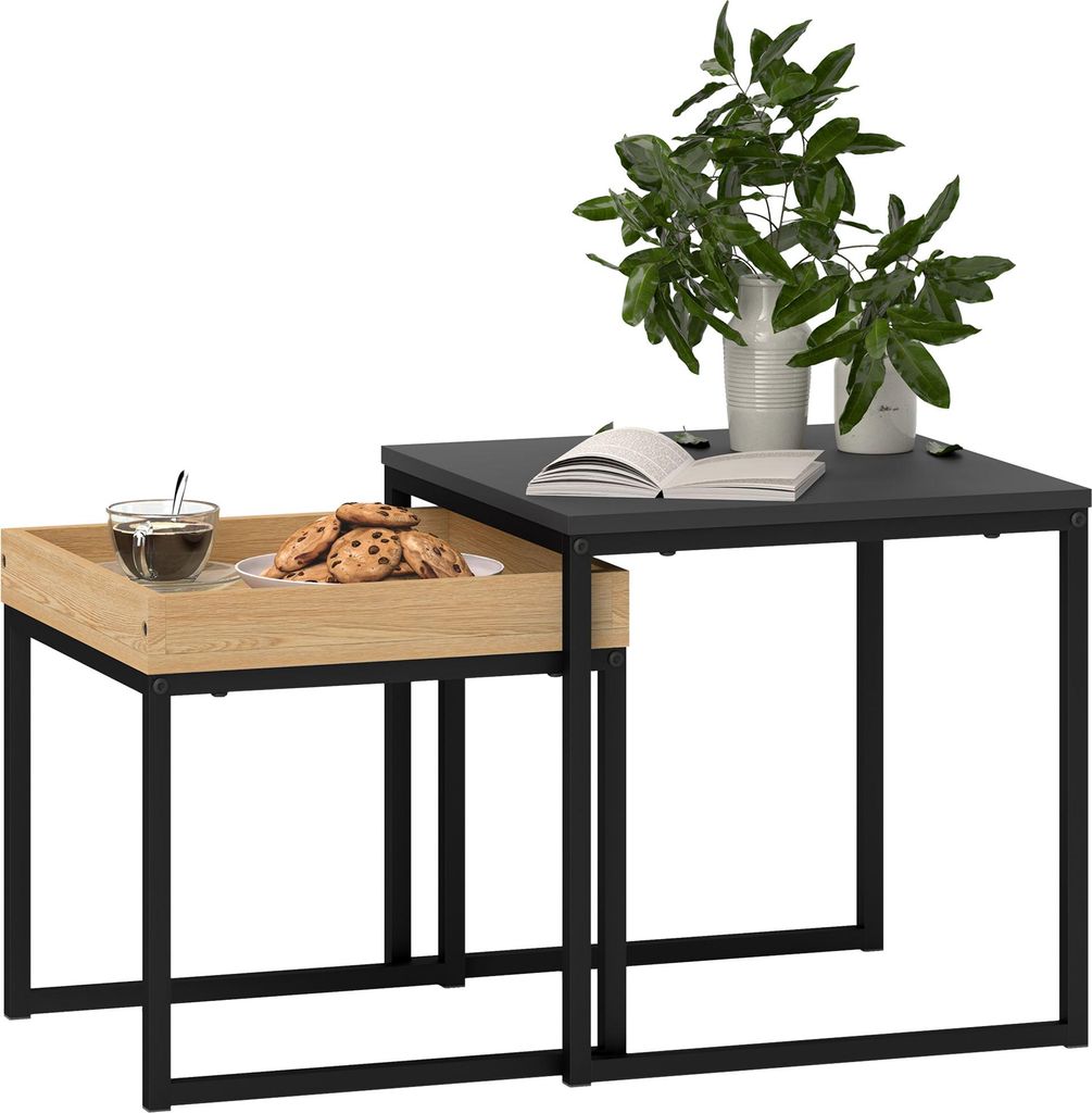 HOMCOM 2er-Set Couchtisch, Eckiger Beistelltisch, Produktbild 