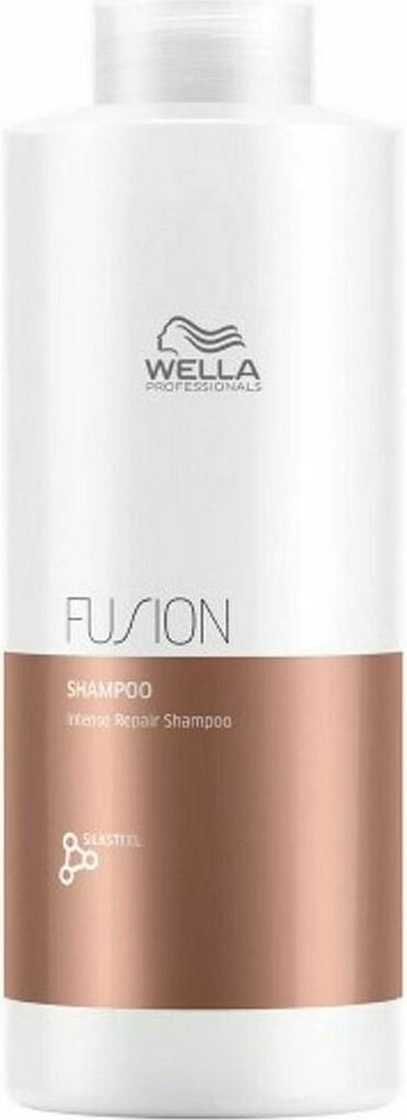 A white bottle of Wella Professionals Fusion Intense Repair Shampoo.