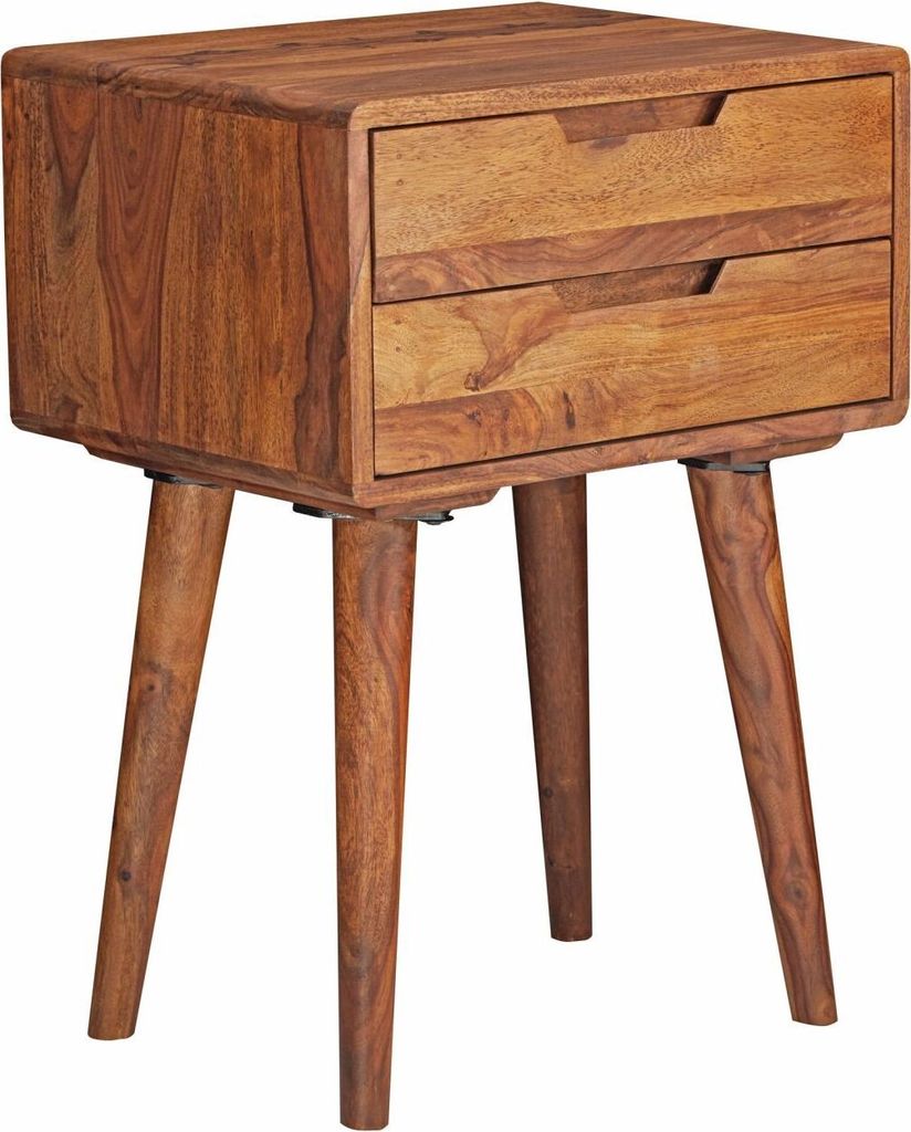 Nachtkonsole 47 x 66 x 36 cm WL5.578 Sheesham Nachttisch Boxspringbett, Nachtkästchen 2 Schubladen Landhausstil, Nachtkommode Bett Massiv-Holz Bet...