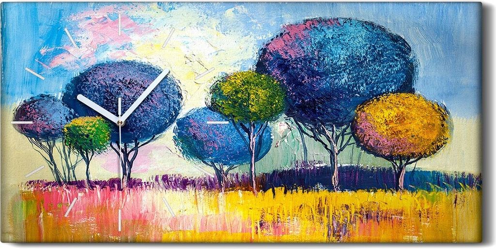 Leinwand Uhr Küche Wohnzimmer Bild 60x30 Kunst Bild Malerei Bäume bunte Birke - weiße Hände